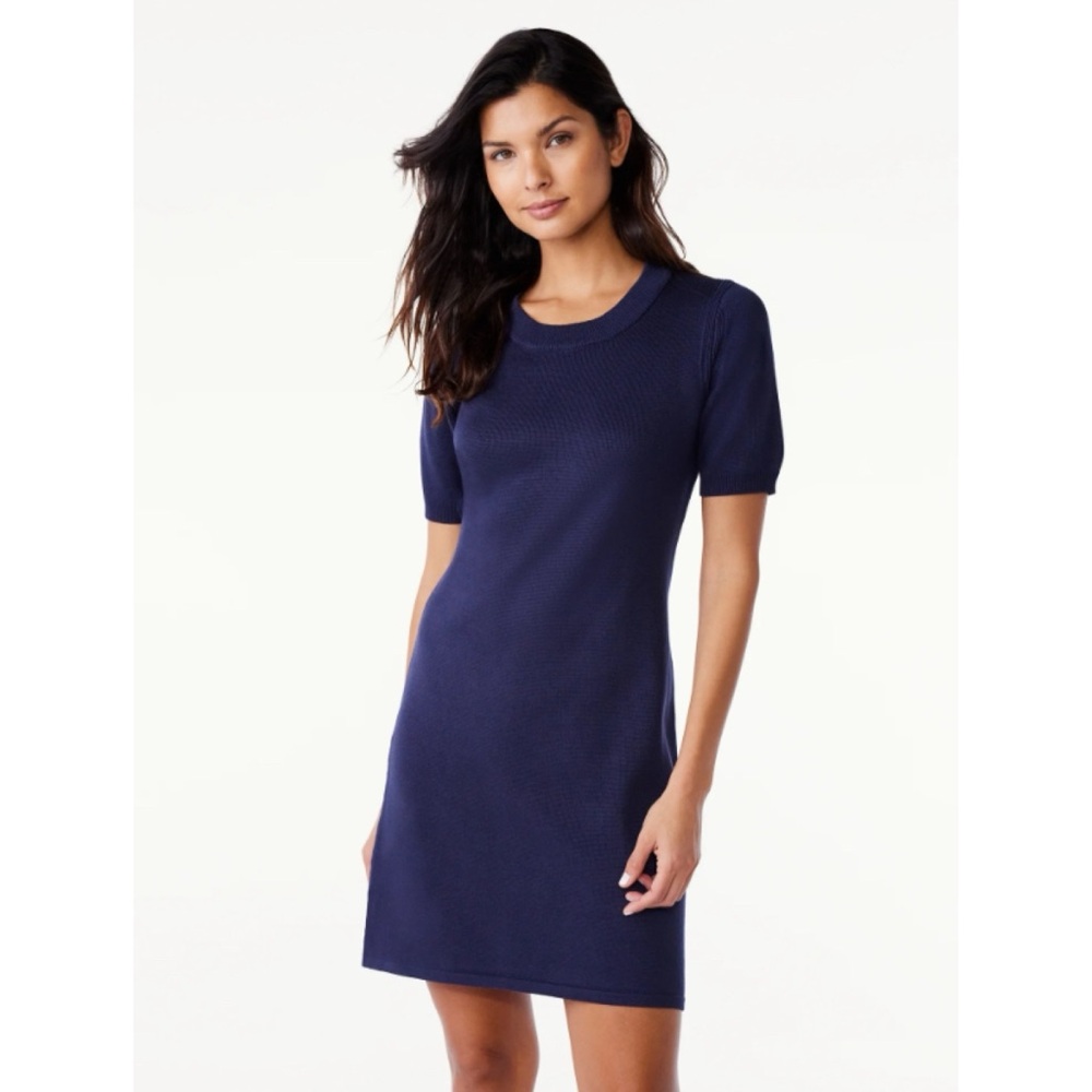 🆕 Free Assembly Women's Sweater Dress Navy Blue L Large NWT New! 12 14